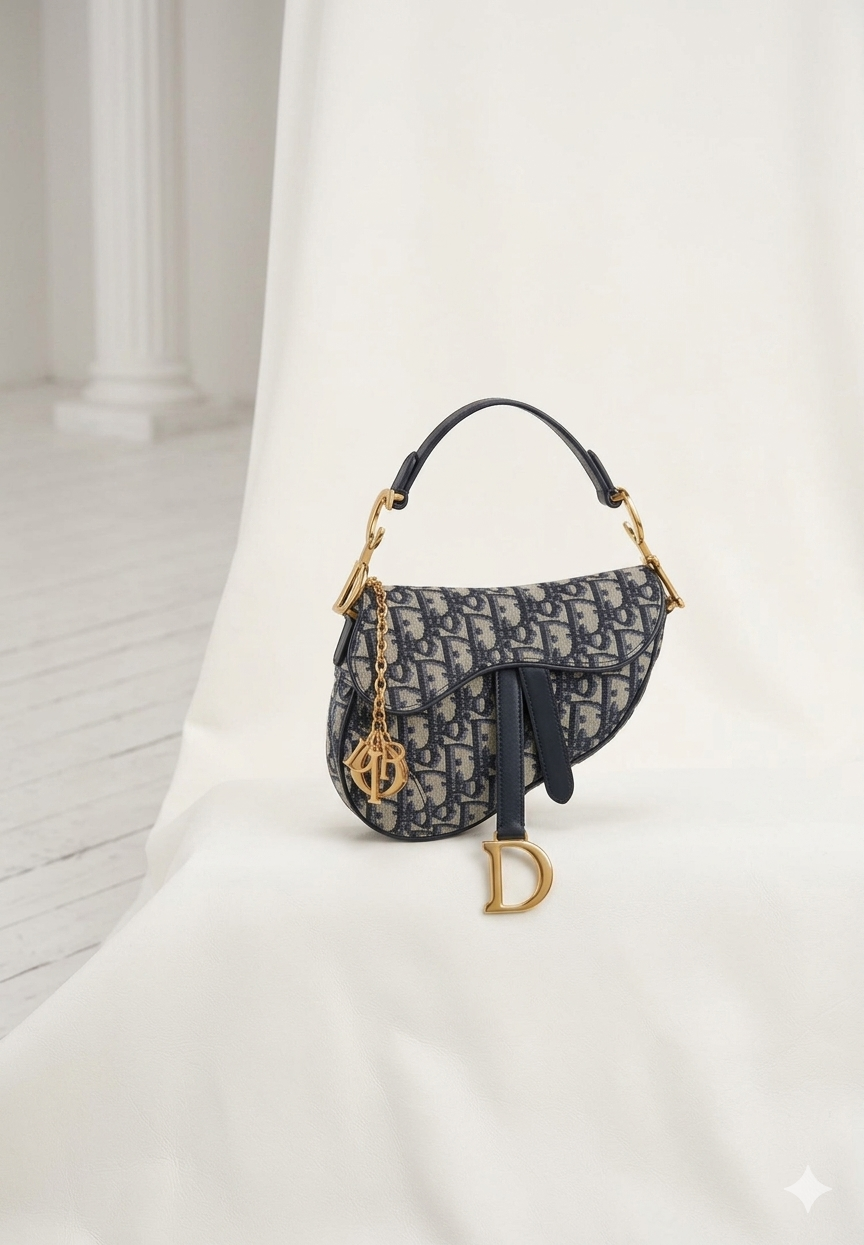 Dior Mini Saddle Bag Oblique Navy
