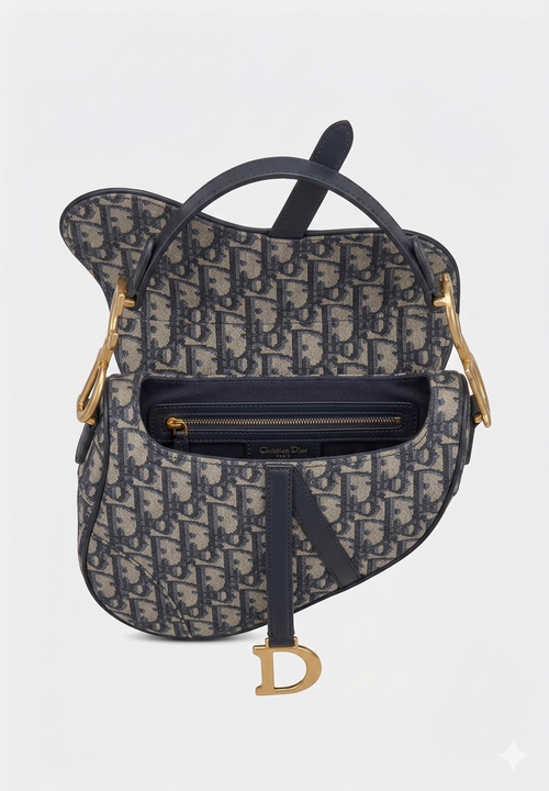 Dior Mini Saddle Bag Oblique Navy