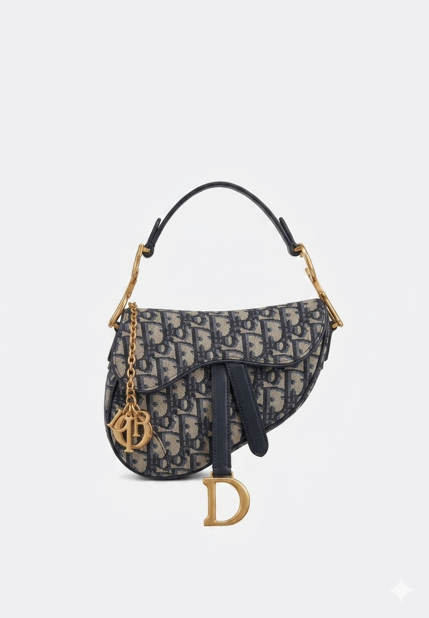 Dior Mini Saddle Bag Oblique Navy